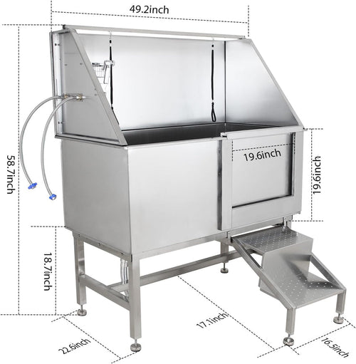 50 Dog Wash Bathtub. Pet Wash Station. Professional Stainless Steel Dog Grooming Tub with Ramp. Faucet. Sprayer. Drain Kit. Right Door