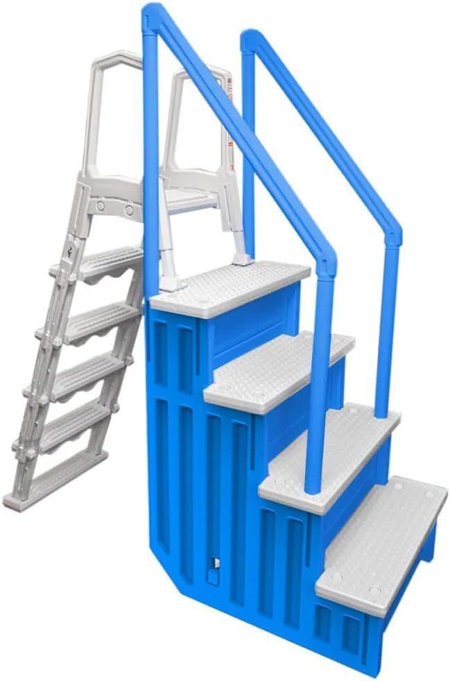 Select Anti-Slip in-Pool Steps | Gray | for Above Ground Swimming Pools | Can Mount to Decks 48 to 54 H | Safety Stairs Capacity Up to 300 lbs