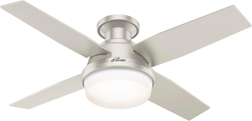 Hunter Fan Company Dempsey Low Profile Indoor / Outdoor Ceiling Fan with LED Light and Remote Control. 44. Matte Nickel