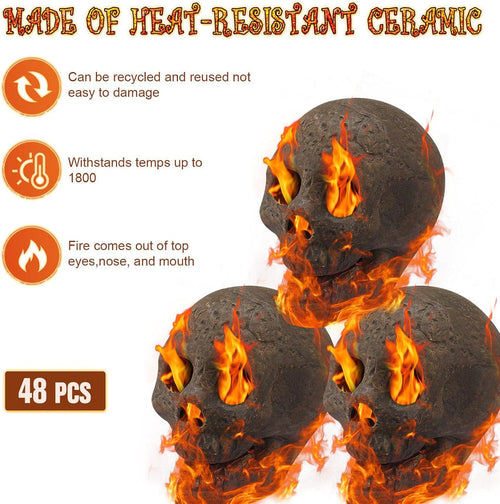 48-Pack Fire Pit Skulls. Halloween Skull Stone Decorations