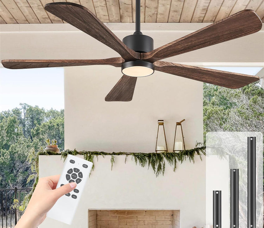 Ceiling Fans with Lights. 60 inch Outdoor Ceiling Fans with Lights for Patio and Remote Control. Modern Ceiling Fan with Light. 5 Solid Wood Blades 6-Speed Reversible DC Motor (Dark Brown)