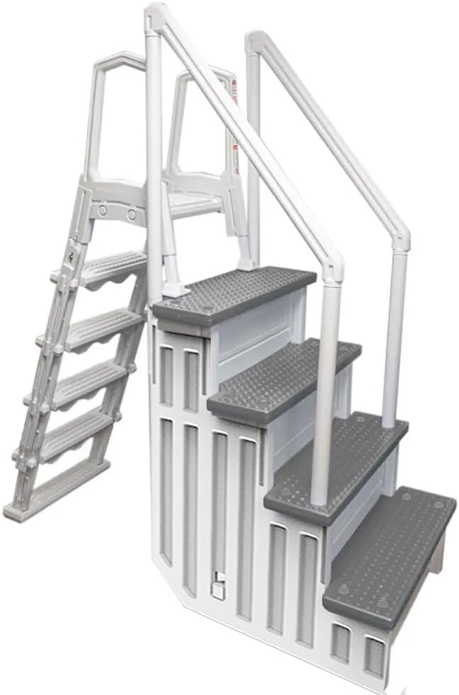 Select Anti-Slip in-Pool Steps | Gray | for Above Ground Swimming Pools | Can Mount to Decks 48 to 54 H | Safety Stairs Capacity Up to 300 lbs