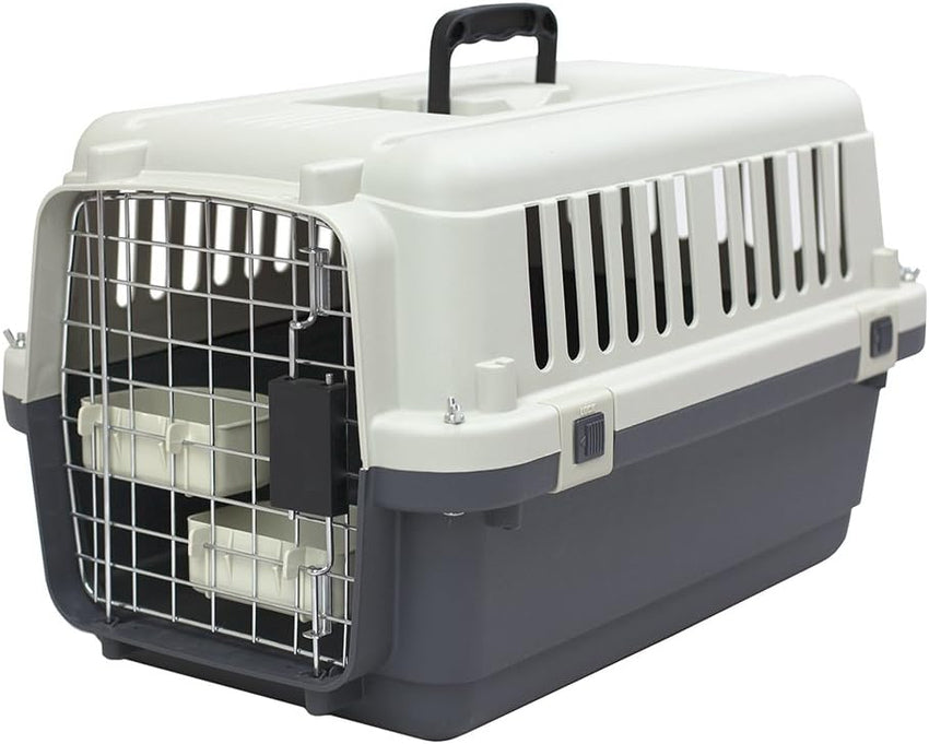SportPet Designs Plastic Kennels Rolling Plastic Airline Approved Wire Door Travel Dog Crate. XXX-Large. Gray