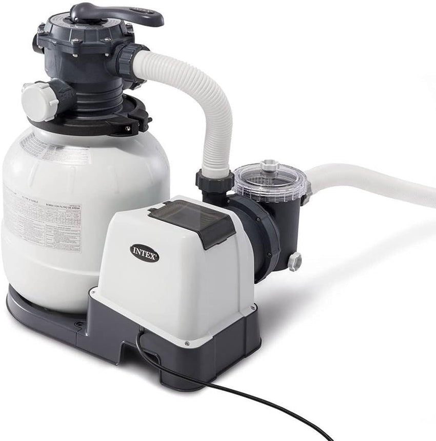Intex 26651EG Krystal Clear 16 Inch 3.000 GPH Above Ground Pool Sand Filter Pump with Automatic Timer. GFCI. and 6 Function Control. Gray