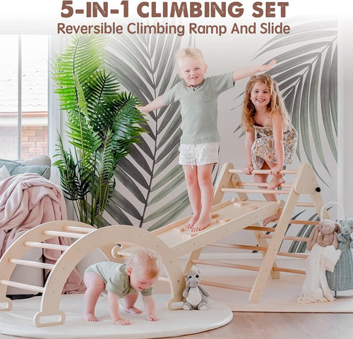5 in 1 Pikler Triangle Set. Baby Climbing Toy Indoor Playground. Kids Jungle Gym