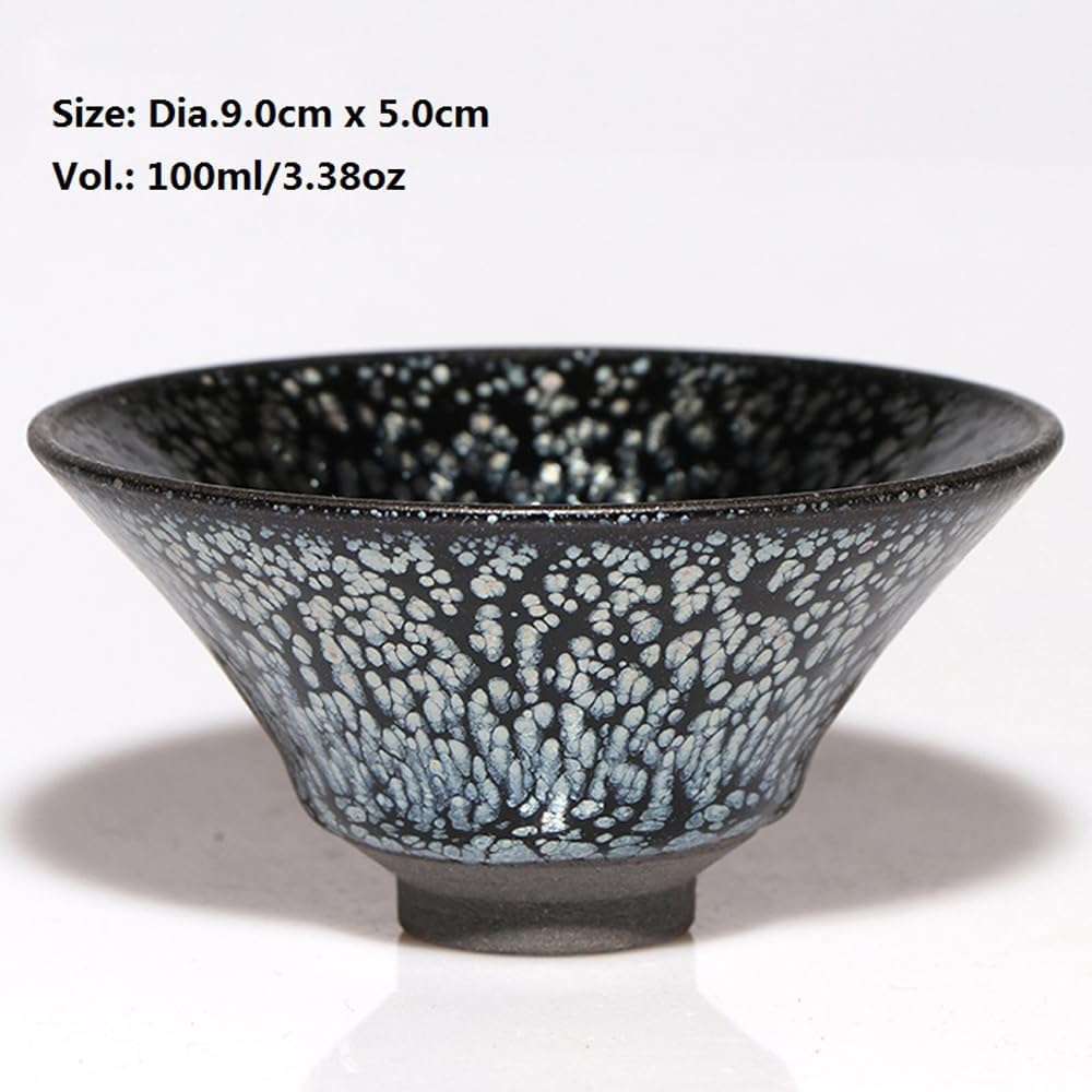 Apingjenz Handmade JianZhan Tenmokus Tea Cups Silver Spot in Black
