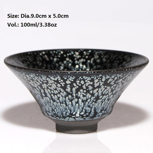 Apingjenz Handmade JianZhan Tenmokus Tea Cups Silver Spot in Black