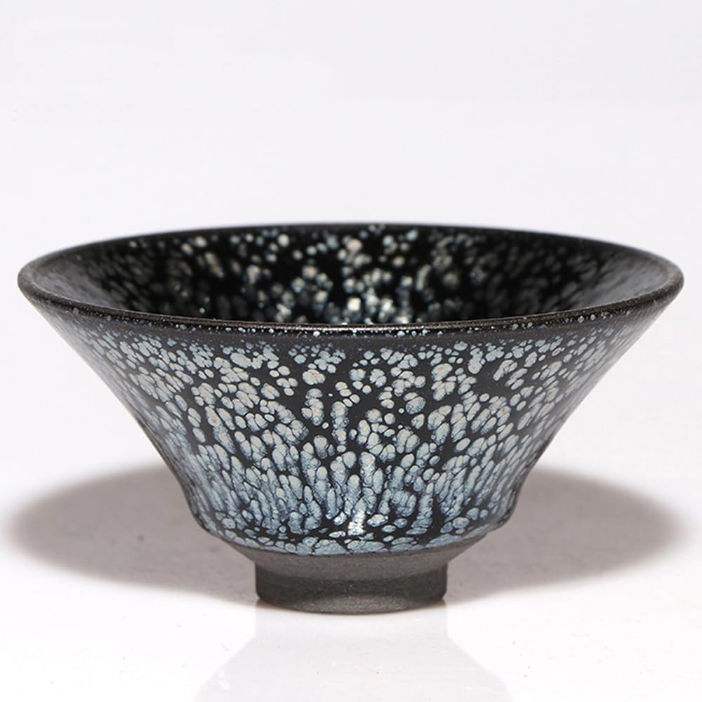 Apingjenz Handmade JianZhan Tenmokus Tea Cups Silver Spot in Black