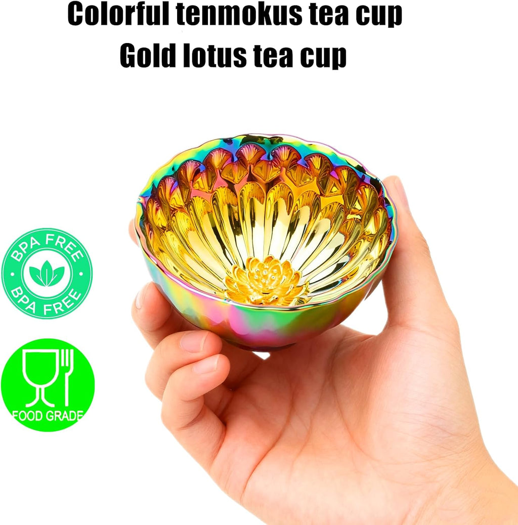 CmengAo Golden Tenmoku Tea Cup with Lotus