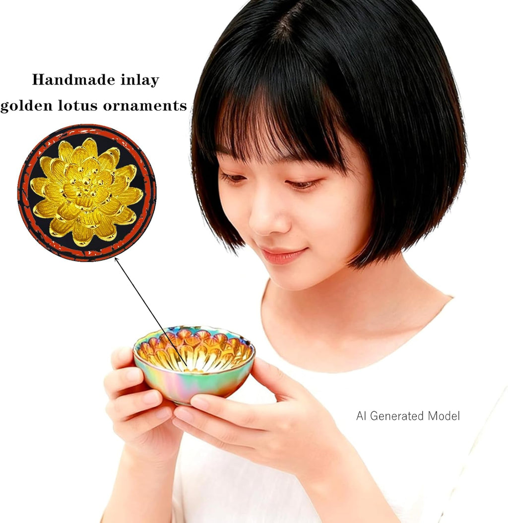 CmengAo Golden Tenmoku Tea Cup with Lotus