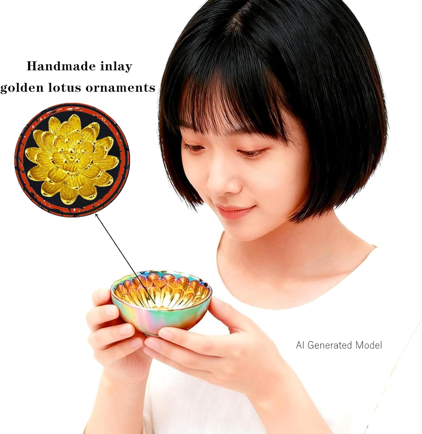 CmengAo Golden Tenmoku Tea Cup with Lotus