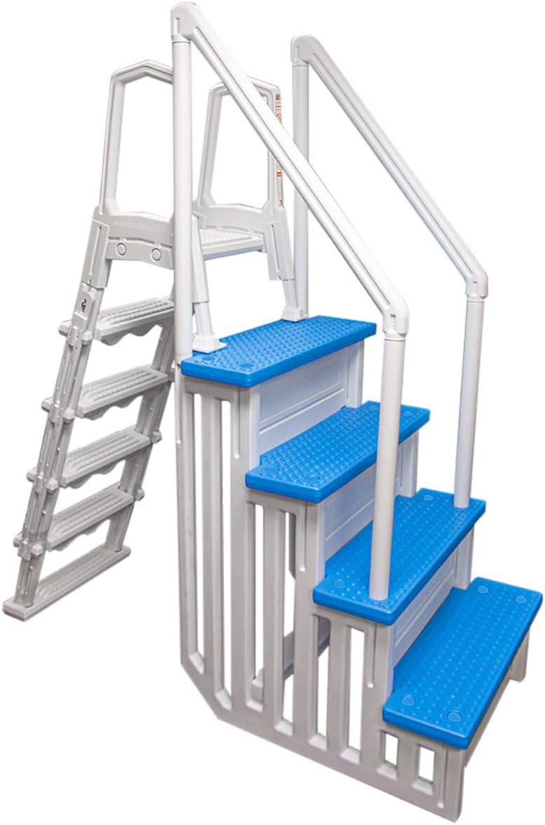 Select Anti-Slip in-Pool Steps | Gray | for Above Ground Swimming Pools | Can Mount to Decks 48 to 54 H | Safety Stairs Capacity Up to 300 lbs