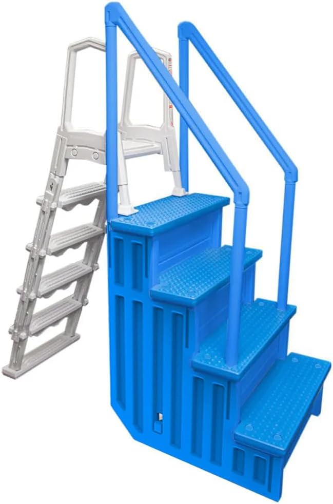 Select Anti-Slip in-Pool Steps | Gray | for Above Ground Swimming Pools | Can Mount to Decks 48 to 54 H | Safety Stairs Capacity Up to 300 lbs