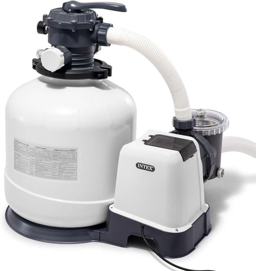 Intex 26651EG Krystal Clear 16 Inch 3.000 GPH Above Ground Pool Sand Filter Pump with Automatic Timer. GFCI. and 6 Function Control. Gray