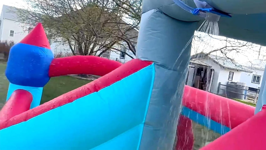 Inflatable Water Slides for Kids 8-in-1 Bounce House Water Park with 450W Blower Climbing Wall. Splash Pool. 2 Water Cannons. Basketball Hoop. Water Slide. Crocodile Sprinkler for Gift Backyard Party