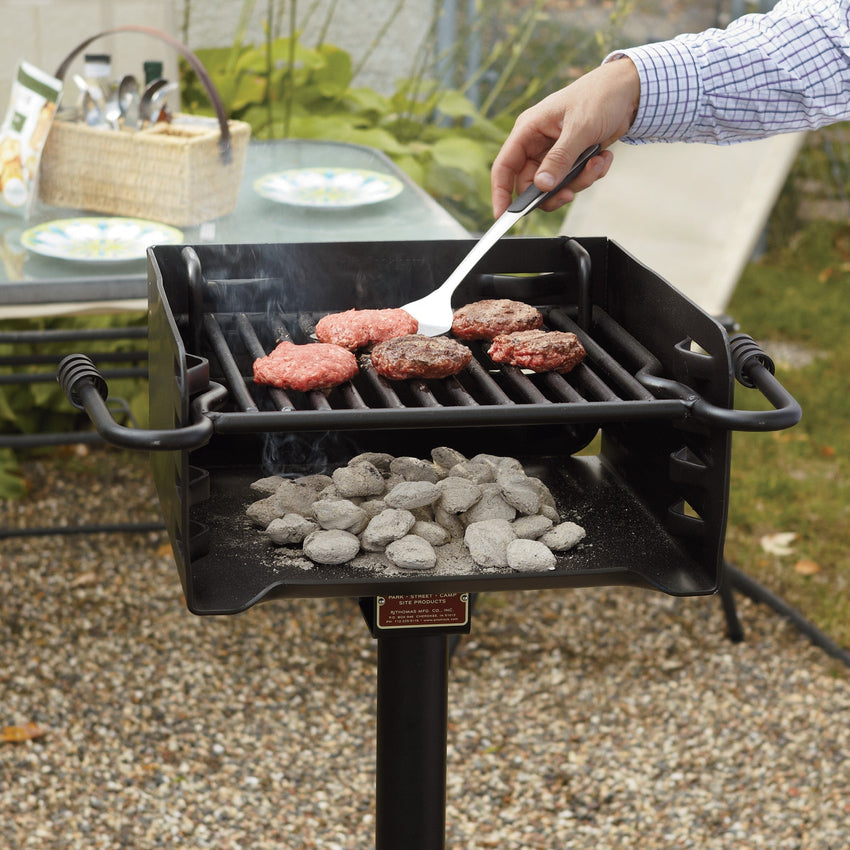 Pilot Rock Park Style Steel Outdoor BBQ Charcoal Grill and Post. Black