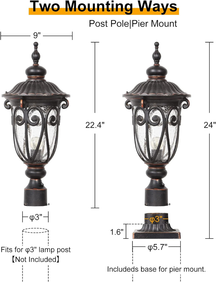 23 Large Outdoor Wall Light for Porch. 2 Pack Aluminium Exterior Wall Mount Lantern for House. Vintage Bronze Outside Wall Sconce with Clear Seeded Glass Shade for Garage