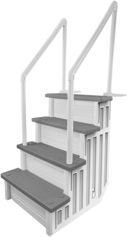 Select Anti-Slip in-Pool Steps | Gray | for Above Ground Swimming Pools | Can Mount to Decks 48 to 54 H | Safety Stairs Capacity Up to 300 lbs