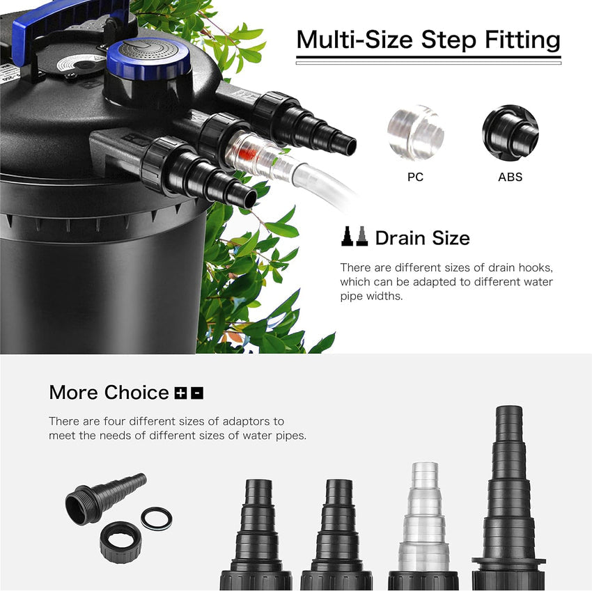 Pond Filter 2700-8000 Gallons 30000L - Bio Pond Filters for Outdoor Ponds with UV Light - Submersible Filtration System for Koi Fish. Aquarium Tank. Garden Water