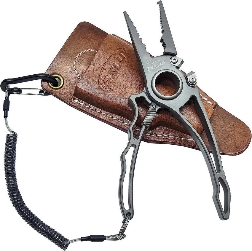 RXLUY Titanium Fishing Pliers. Premium Saltwater Fishing Gear. Tungsten Cutters. Split Ring Hook Remover. Knot Tying Tool with Lanyard. Ice Fishing. Sea Fishing Kit Gifts for Men