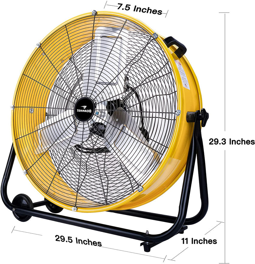 Tornado 24 Inch Grade UL Listed High Velocity Movement Heavy Duty Drum 3 Speed Air Circulator Fan 7800 CFM-Industrial. Commercial. Residential. and Greenhouse Use. Yellow