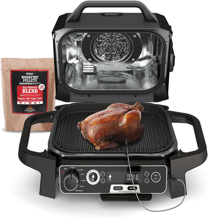Professional Outdoor Grill and Smoker. Built-in Thermometer. 7-in-1 main grill. BBQ Smoker. Air Fryer. Bake. Bake. dehydrate. Grill. Firewood Pellet. Portable. electric (updated)