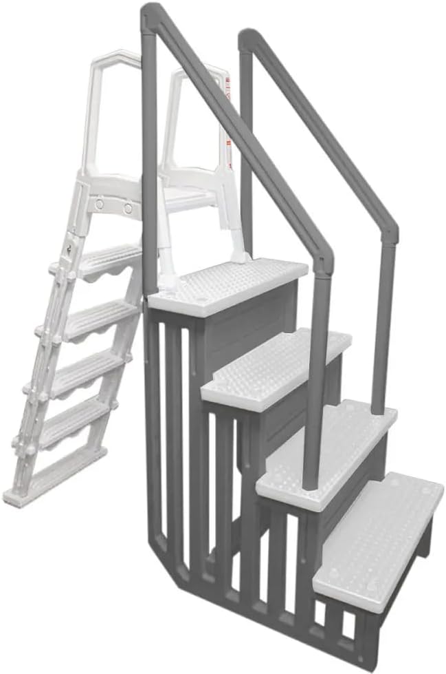 Select Anti-Slip in-Pool Steps | Gray | for Above Ground Swimming Pools | Can Mount to Decks 48 to 54 H | Safety Stairs Capacity Up to 300 lbs
