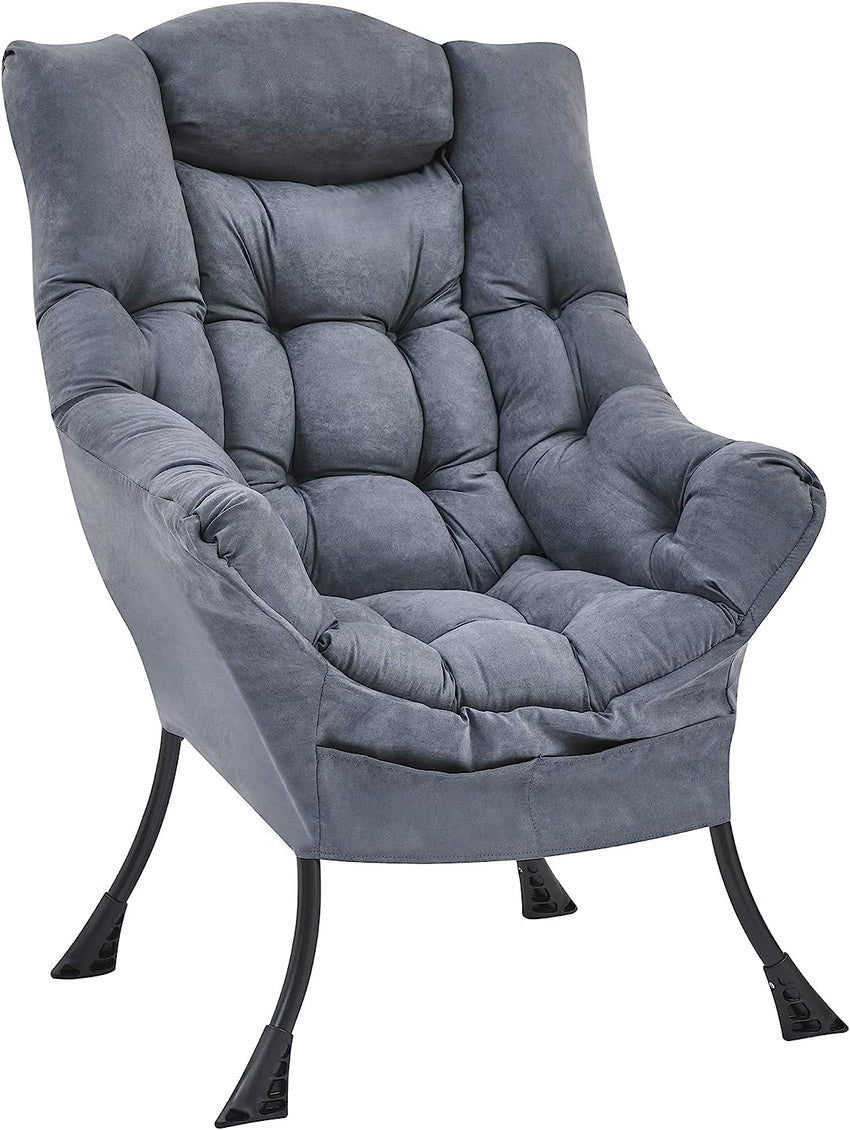 Living and More High Back Sofa Chair. Modern Fabric Lazy Chair. Accent Contemporary Lounge Chair. Cool Grey