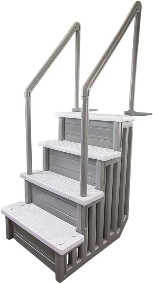 Select Anti-Slip in-Pool Steps | Gray | for Above Ground Swimming Pools | Can Mount to Decks 48 to 54 H | Safety Stairs Capacity Up to 300 lbs