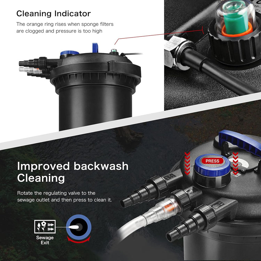 Pond Filter 2700-8000 Gallons 30000L - Bio Pond Filters for Outdoor Ponds with UV Light - Submersible Filtration System for Koi Fish. Aquarium Tank. Garden Water