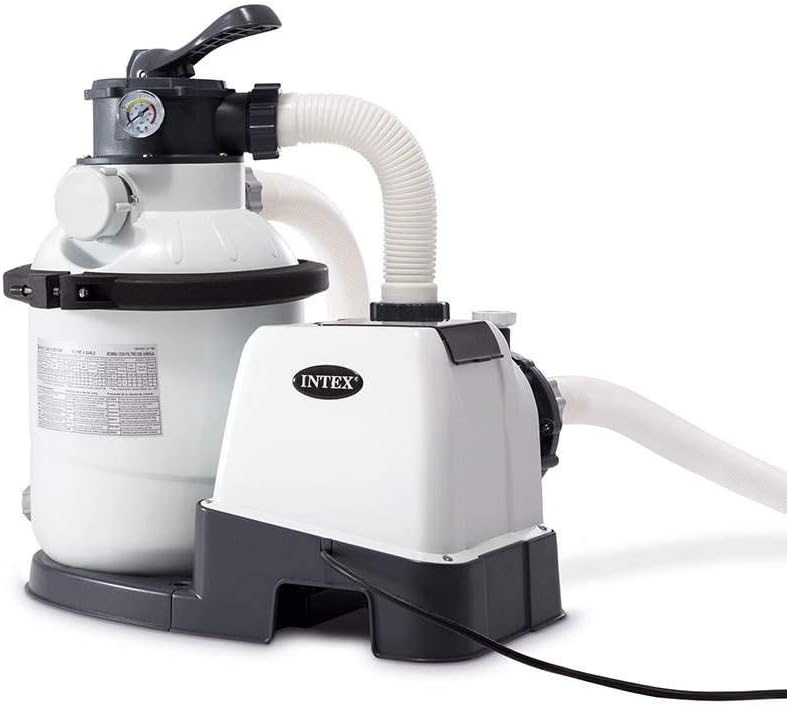 Intex 26651EG Krystal Clear 16 Inch 3.000 GPH Above Ground Pool Sand Filter Pump with Automatic Timer. GFCI. and 6 Function Control. Gray