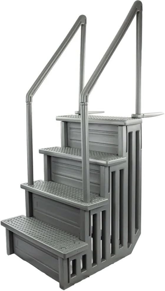 Select Anti-Slip in-Pool Steps | Gray | for Above Ground Swimming Pools | Can Mount to Decks 48 to 54 H | Safety Stairs Capacity Up to 300 lbs