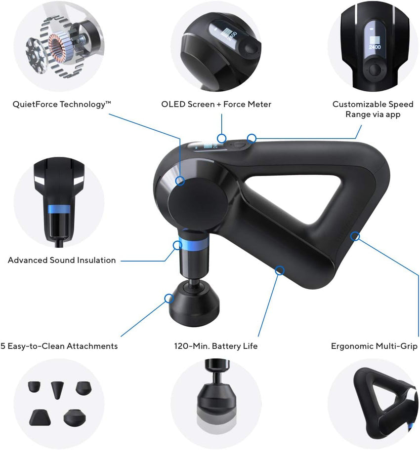 TheraGun Elite Ultra-Quiet Percussion Massage Gun for Deep Tissue Muscle Pain Relief. Handheld Electric Massager Perfect for Neck. Back. and Full Body Tension. Bluetooth and USB-C Charging. 5th Gen