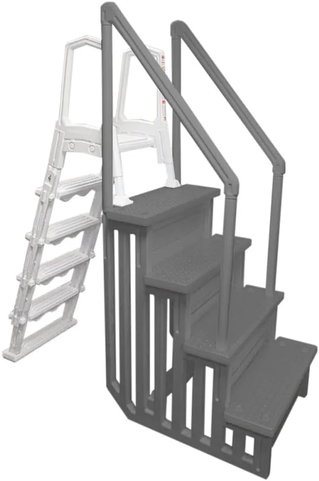 Select Anti-Slip in-Pool Steps | Gray | for Above Ground Swimming Pools | Can Mount to Decks 48 to 54 H | Safety Stairs Capacity Up to 300 lbs
