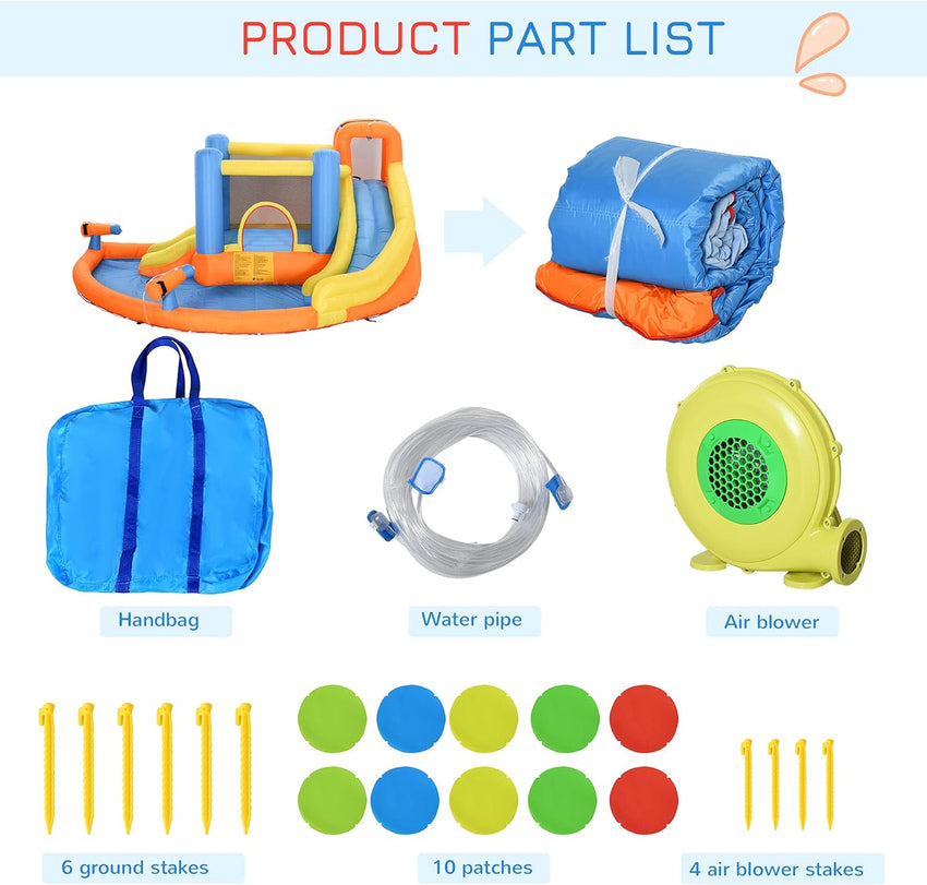 Kids Inflatable Water Slide 5-in-1 Bounce House Water Park Jumping Castle with Water Pool. Slide. Climbing Walls. & 2 Water Cannons. 450W Air Blower